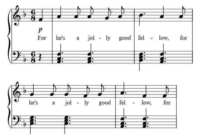 For Hes a Jolly Good Fellow piano sheet music preview